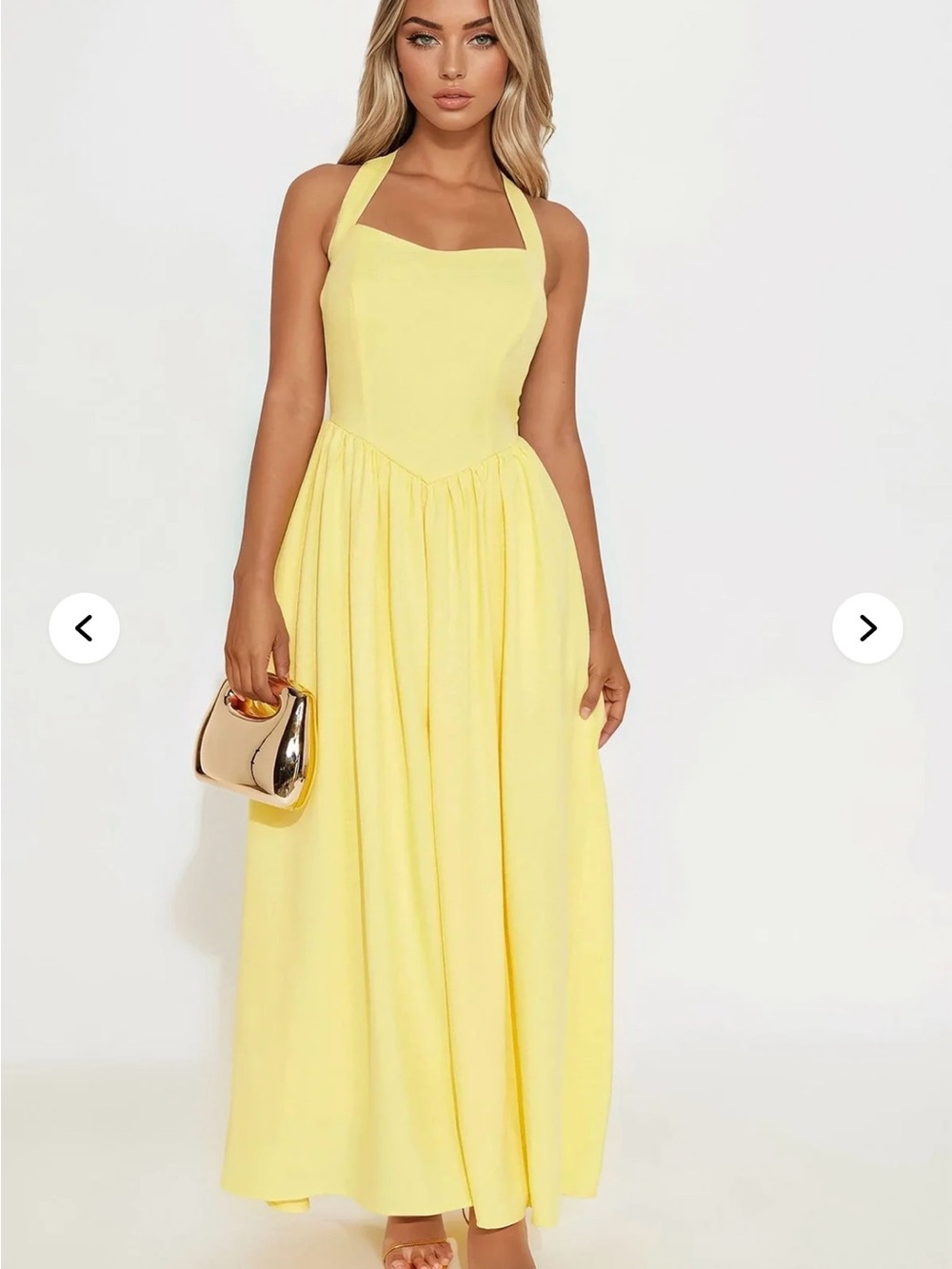 Fashion Nova Yellow Halter Maxi Dress